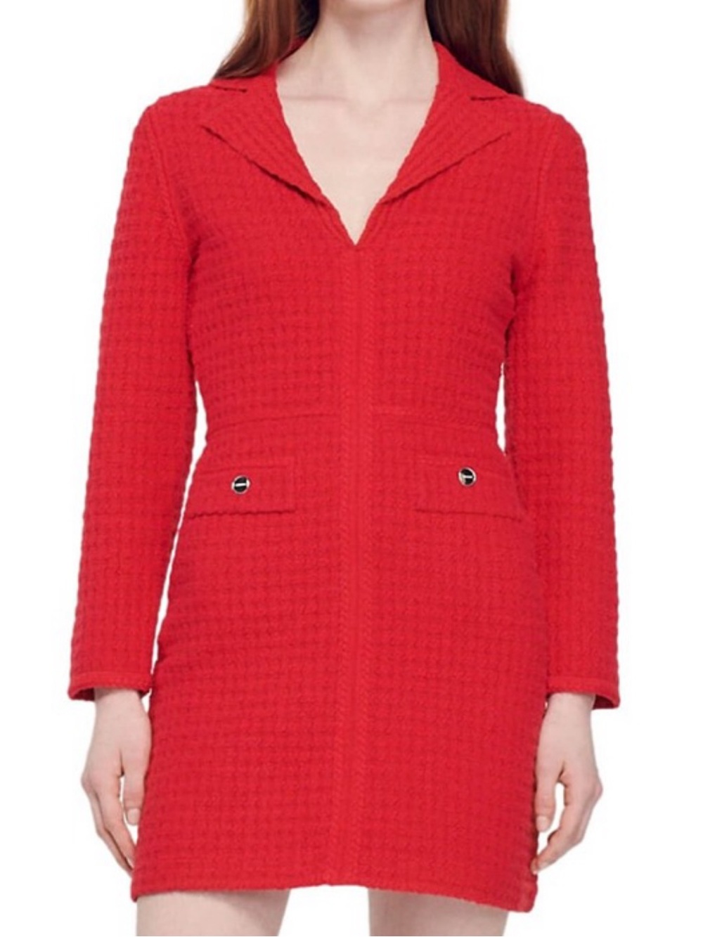 NWT ❤️💄SANDRO Tweed Red Long Sleeve Wool blend Mini dress size S - Picture 1 of 8